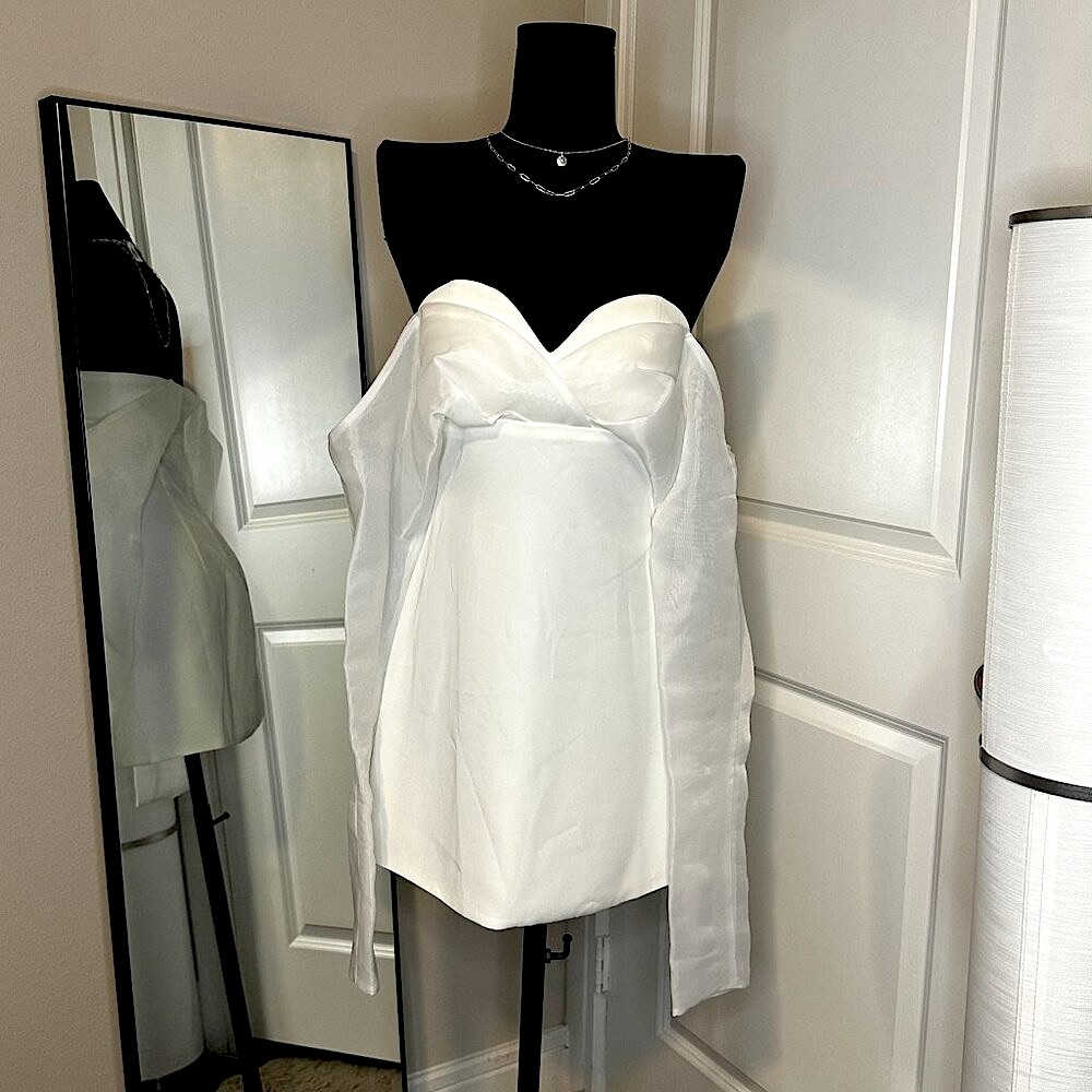 White off-the-shoulder long sleeve mini dress